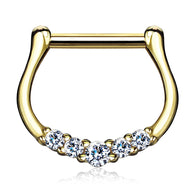 14K Solid Gold Five CZ Nose Ring Septum Clicker Daith