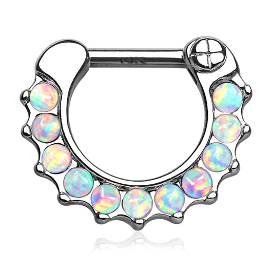 14K Solid Gold Opal Nose Ring Septum Clicker Daith