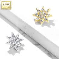 14K Solid Gold 8 mm CZ Paved Star Burst Dermal Anchor Top