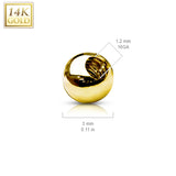 14K Solid Gold Threaded Replacement Ball Top For Barbell
