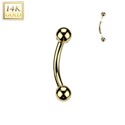 14K Solid Gold Internal Threaded Curved Barbell With Press Balls For Cartilage Eyebrow