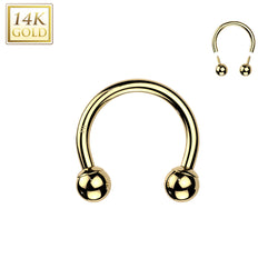 14K Solid Gold Internal Threaded Circular Barbell Horseshoe 14G