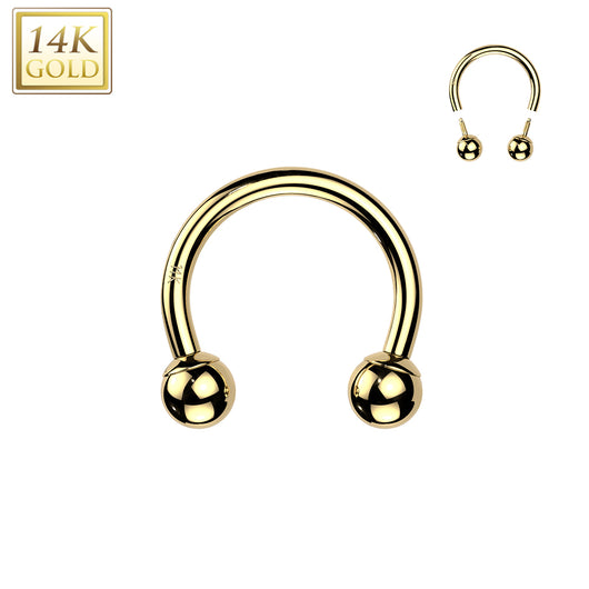 14K Solid Gold Internal Threaded Circular Barbell Horseshoe 14G