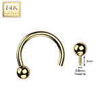 14K Solid Gold Internal Threaded Circular Barbell Horseshoe 14G
