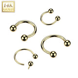 14K Solid Gold Internal Threaded Circular Barbell Horseshoe 14G