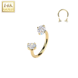 14K Solid Gold Prong Set CZ Circular Barbell Horseshoe Nose Ear Piercing