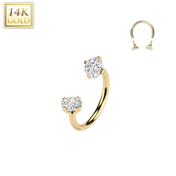 14K Solid Gold Prong Set CZ Circular Barbell Horseshoe Nose Ear Piercing