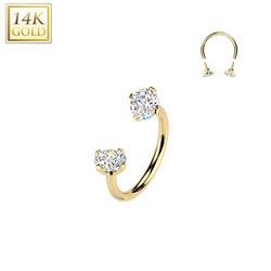 14K Solid Gold Prong Set CZ Circular Barbell Horseshoe Nose Ear Piercing