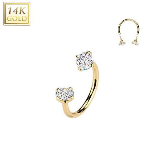 14K Solid Gold Prong Set CZ Circular Barbell Horseshoe Nose Ear Piercing