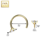 14K Solid Gold Prong Set CZ Circular Barbell Horseshoe Nose Ear Piercing