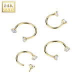 14K Solid Gold Prong Set CZ Circular Barbell Horseshoe Nose Ear Piercing