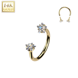 14K Solid Gold Prong Star CZ Circular Barbell Horseshoe Nose Ear Piercing