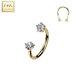 14K Solid Gold Prong Star CZ Circular Barbell Horseshoe Nose Ear Piercing