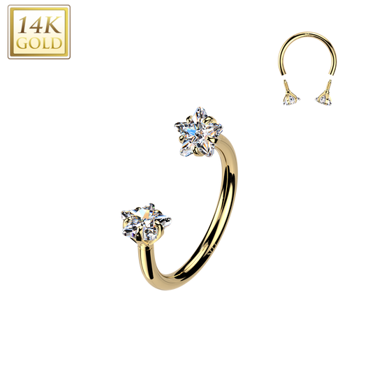 14K Solid Gold Prong Star CZ Circular Barbell Horseshoe Nose Ear Piercing
