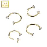 14K Solid Gold Prong Star CZ Circular Barbell Horseshoe Nose Ear Piercing