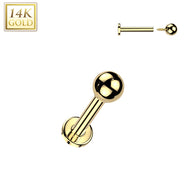 14K Solid Gold Internal Threaded Flat Base Stud With Press Balls Cartilage Labret