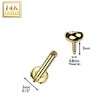 14K Solid Gold Internal Threaded Flat Base Stud With Bezel CZ Tragus Labret