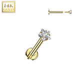 14K Solid Gold Internal Threaded Flat Base Stud With Star CZ Tragus Labret