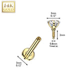14K Solid Gold Internal Threaded Flat Base Stud With Star CZ Tragus Labret