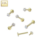 14K Solid Gold Internal Threaded Flat Base Stud With Star CZ Tragus Labret