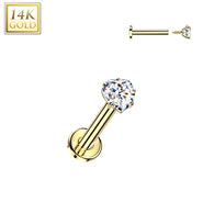 14K Solid Gold Internal Threaded Flat Base Stud With Heart CZ Tragus Labret