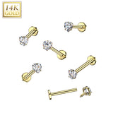 14K Solid Gold Internal Threaded Flat Base Stud With Heart CZ Tragus Labret