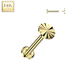 14K Solid Gold Internal Threaded Flat Back Diamond Cut Top Tragus Labret