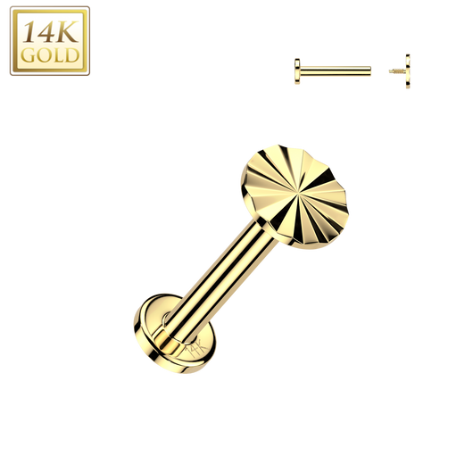 14K Solid Gold Internal Threaded Flat Back Diamond Cut Top Tragus Labret
