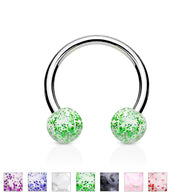 Pair Ultra Glitter Balls 316L Surgical Steel Horseshoe Circular Barbells