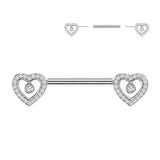 Pair Threadless Push In Heart CZ Nipple Barbell Ring