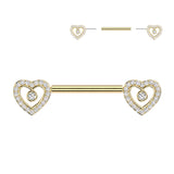 Pair Threadless Push In Heart CZ Nipple Barbell Ring