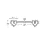 Pair Threadless Push In Heart CZ Nipple Barbell Ring