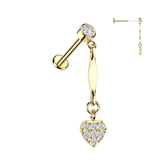316L Threadless Pave CZ Heart Dangle Top Tragus Labret Cartilage Helix