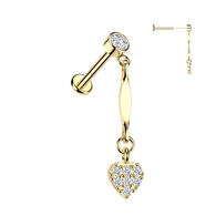 316L Threadless Pave CZ Heart Dangle Top Tragus Labret Cartilage Helix