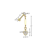 316L Threadless Pave CZ Heart Dangle Top Tragus Labret Cartilage Helix