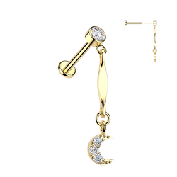 316L Threadless Pave CZ Moon Dangle Top Tragus Labret Cartilage Helix