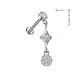 316L Threadless Bezel Set CZ Dangle Tragus Labret Cartilage Helix