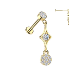 316L Threadless Bezel Set CZ Dangle Tragus Labret Cartilage Helix