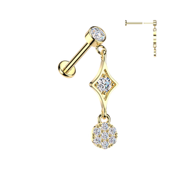 316L Threadless Bezel Set CZ Dangle Tragus Labret Cartilage Helix