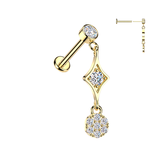 316L Threadless Bezel Set CZ Dangle Tragus Labret Cartilage Helix