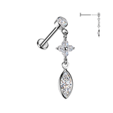 316L Threadless Marquise Flower CZ Dangle Tragus Labret Cartilage Helix