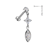 316L Threadless Marquise Flower CZ Dangle Tragus Labret Cartilage Helix