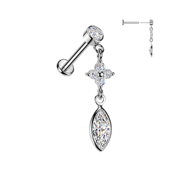 316L Threadless Marquise Flower CZ Dangle Tragus Labret Cartilage Helix