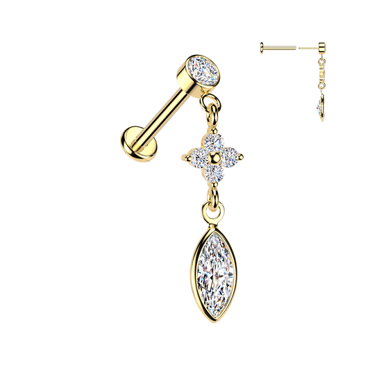 316L Threadless Marquise Flower CZ Dangle Tragus Labret Cartilage Helix