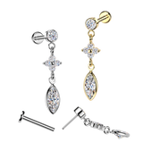 316L Threadless Marquise Flower CZ Dangle Tragus Labret Cartilage Helix