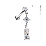 316L Threadless Flower & Baguette CZ Dangle Tragus Labret Cartilage Helix