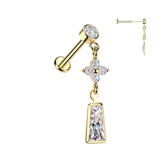 316L Threadless Flower & Baguette CZ Dangle Tragus Labret Cartilage Helix