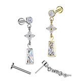 316L Threadless Flower & Baguette CZ Dangle Tragus Labret Cartilage Helix