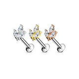 Threadless 3 Marquise CZ Top Labret Tragus Snug Ear Cartilage Helix Studs