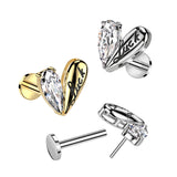 Half CZ Heart Top Threadless Push In Labret Tragus Snug Ear Cartilage Helix